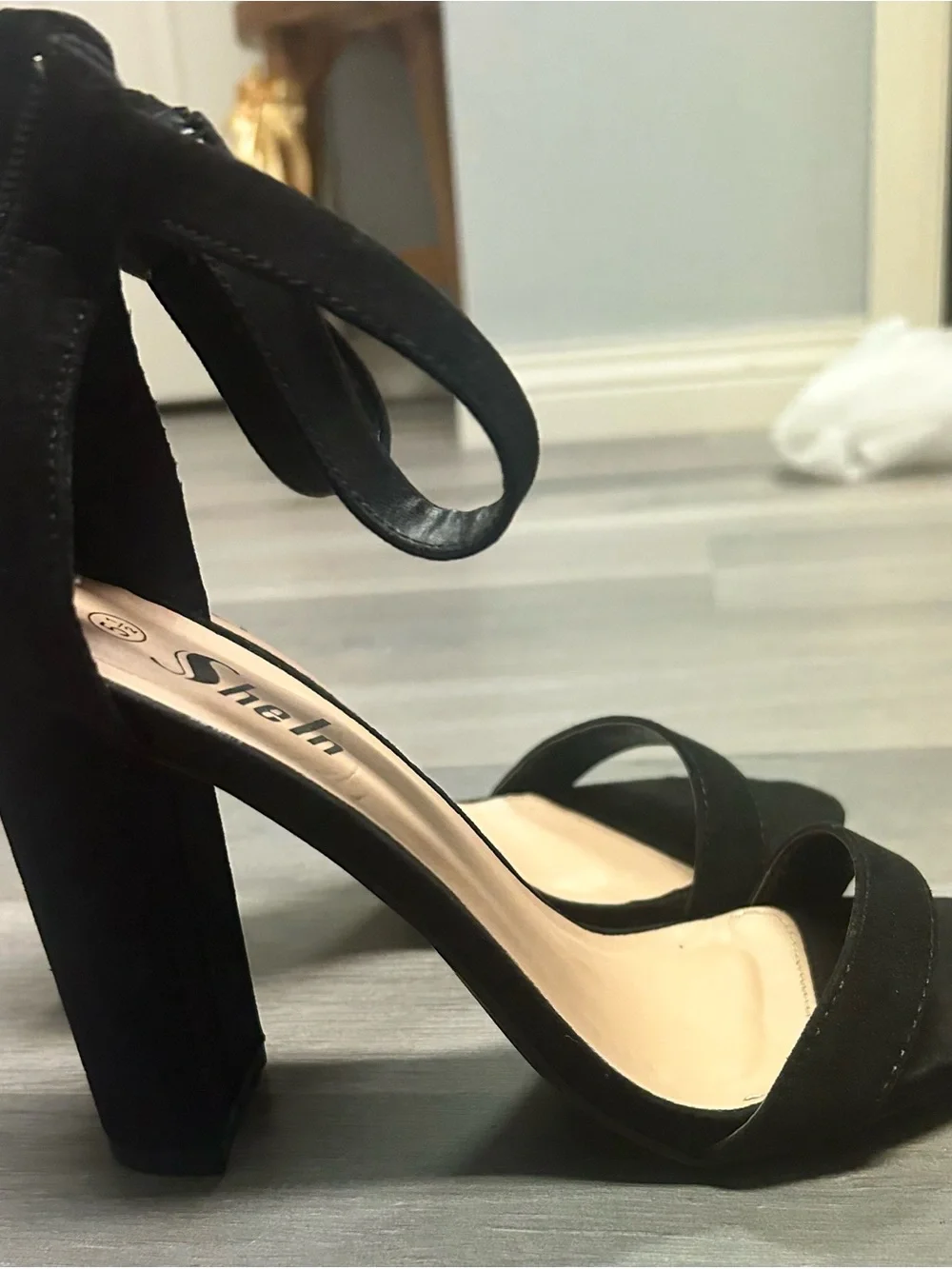 Shoes | Black Suede Block Heel Sandals With Ankle Strap | Poshmark